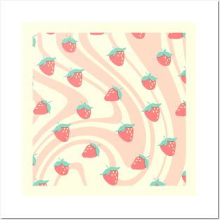 Cute Pastel Pink Strawberries and Cream Pattern Posters and Art